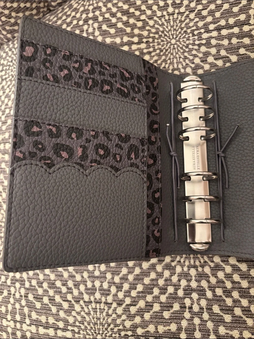 Aura Estelle A6 Rings 30mm Planner Cover Leopard Luxe Grey NEW and unused